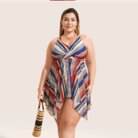 BloomChic Size XL Color Stripes Twist Hanky Hem Swim Dress - Picture 3 of 8